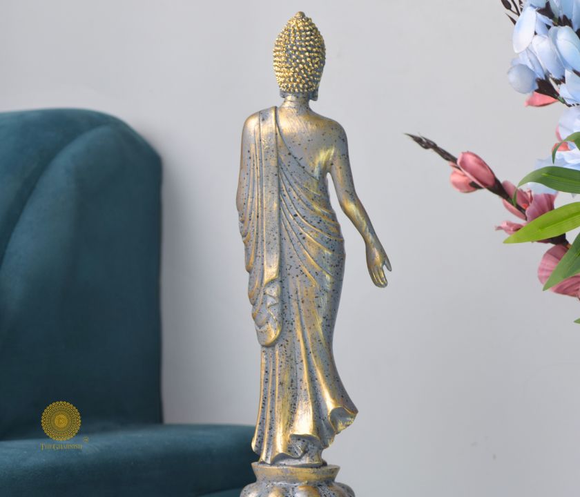 Handmade Decorated Standing Buddha Statue - The Gharnish - A Unit of Satkala Creations