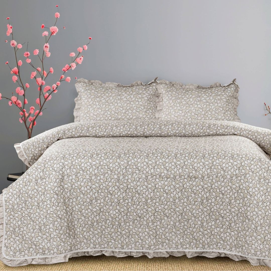Benzo 3 Pcs Premium Cotton Quilted Bedding Set - The Gharnish - A Unit of Satkala Creations
