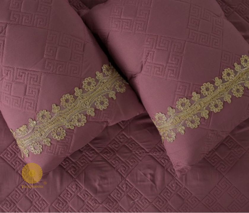 Serenity Designer Versace Pattern Quilted Bedding Set of 5 With Lace - The Gharnish - A Unit of Satkala Creations