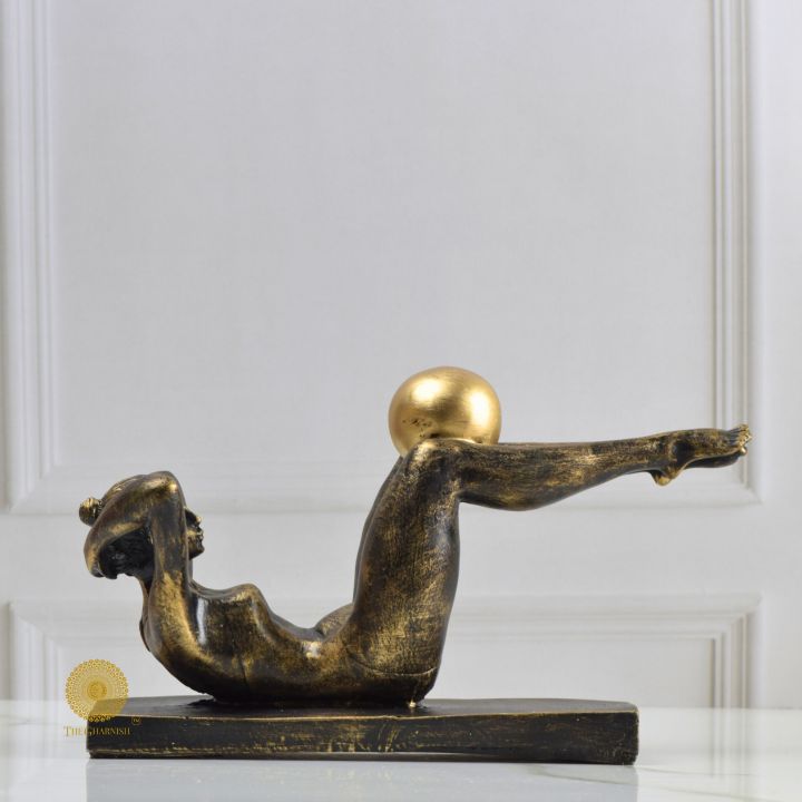 Golden Ball Yoga Lady Statue - The Gharnish - A Unit of Satkala Creations