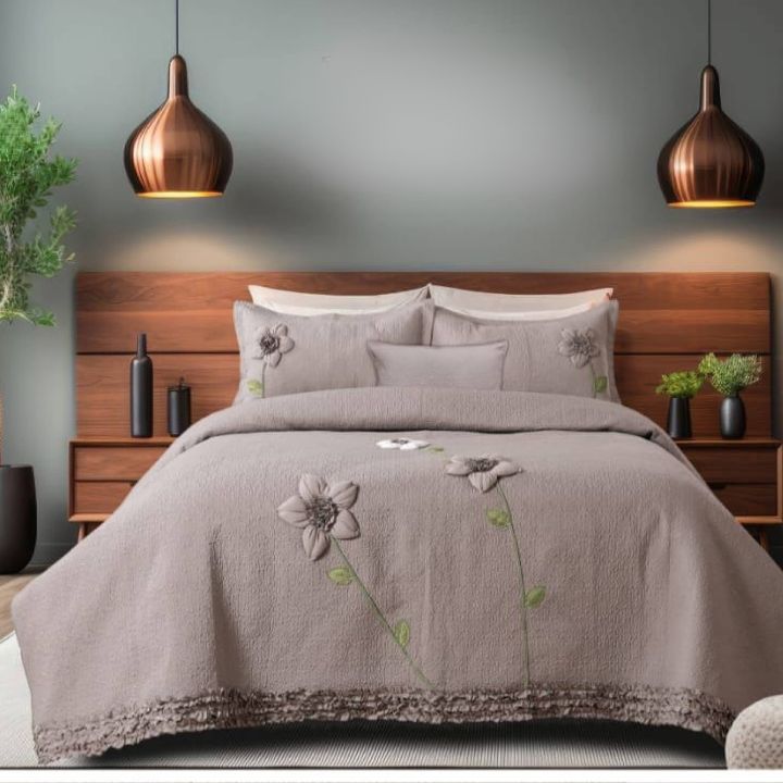 Beautiful 3D flower pattern Quilted Bedding Set - The Gharnish - A Unit of Satkala Creations