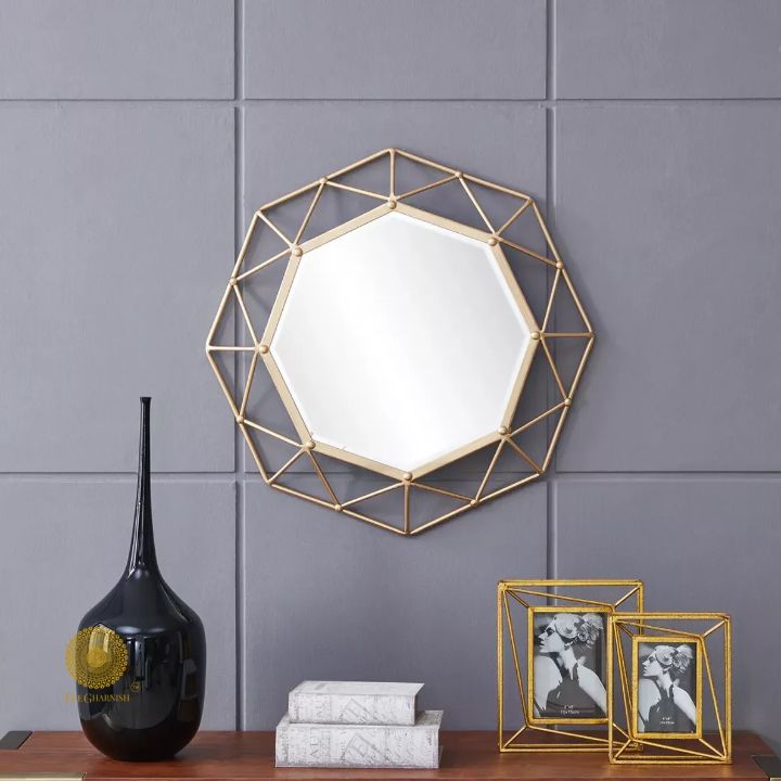 Designer 3D Geomatrical Wall Mirror (24 Inches Dia) - The Gharnish - A Unit of Satkala Creations