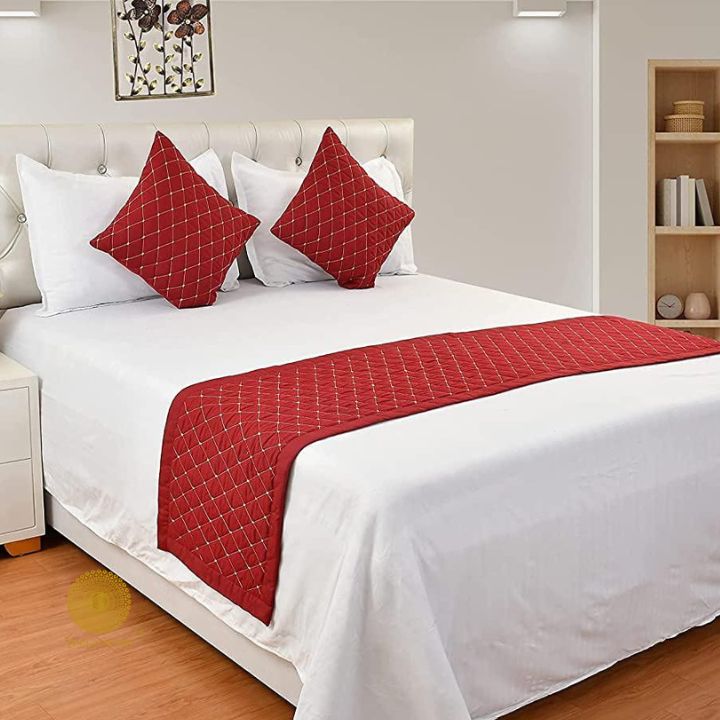 Quilted Bed Runner With Cushion Cover - The Gharnish - A Unit of Satkala Creations