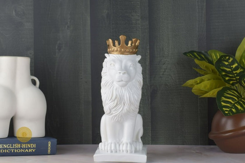 Crown Lion King Figurine - White - The Gharnish - A Unit of Satkala Creations
