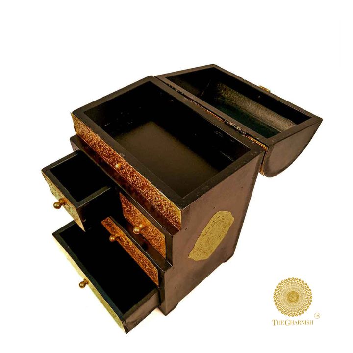 Vintage Brass Plating Jewellery Box - The Gharnish - A Unit of Satkala Creations