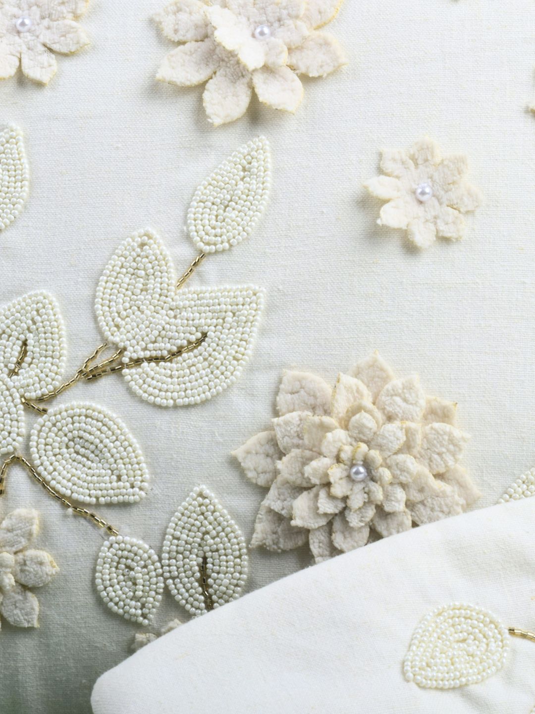 Pearl White Cushions with beads Set of 5 - The Gharnish - A Unit of Satkala Creations