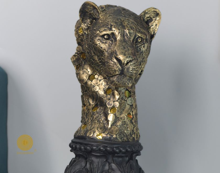 Rustic Antique Tiger Face Statue (7x15 Inches) - The Gharnish - A Unit of Satkala Creations