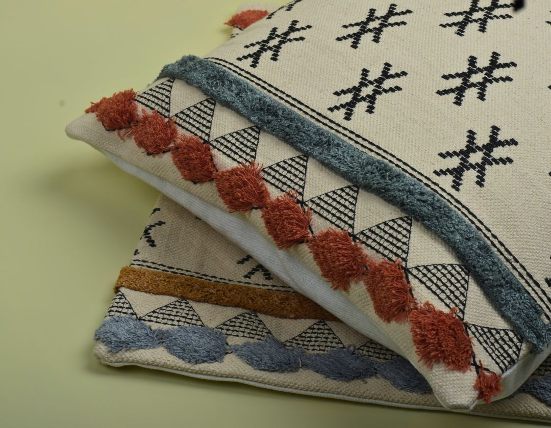 Boho Decorative & Designer Cushion Cover Set of 2 – Premium Cotton Embroidered Pillow Covers for Home Décor - The Gharnish - A Unit of Satkala Creations
