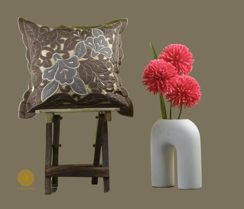 Silk Leaf Cut Work Cushion Cover- Set of 2 - The Gharnish - A Unit of Satkala Creations