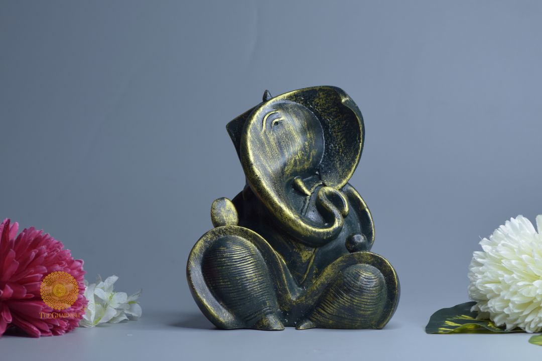 Rustic Ganesha Statue - Dark Green - The Gharnish - A Unit of Satkala Creations