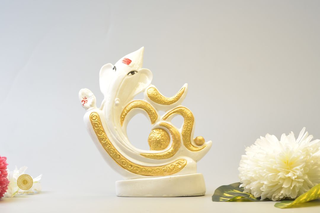 Unique White Marble Om Ganesha Statue - The Gharnish - A Unit of Satkala Creations