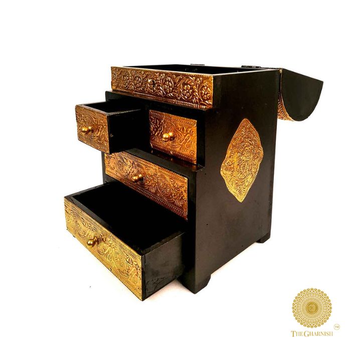 Vintage Brass Plating Jewellery Box - The Gharnish - A Unit of Satkala Creations