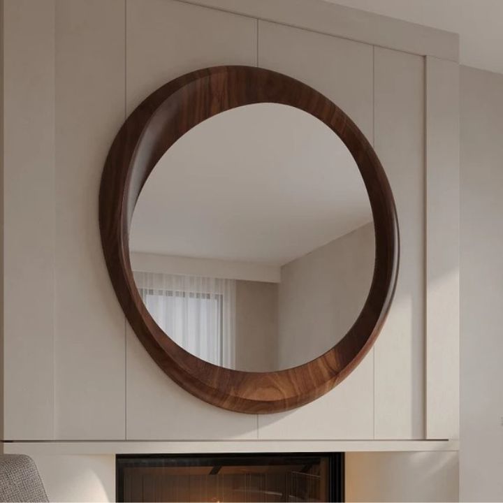 Premium Asymmetrical & Irregular Mild Century Wooden Walnut Wall Mirror- Prepaid only - The Gharnish - A Unit of Satkala Creations