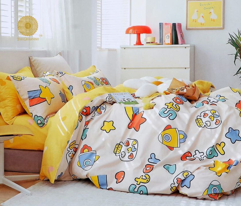 Yellow Galaxy Print Kids Bedding Set - The Gharnish - A Unit of Satkala Creations