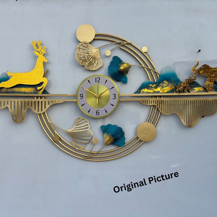 Metallic Nature Wall Art and Clock (48 x 24 Inches) - The Gharnish - A Unit of Satkala Creations