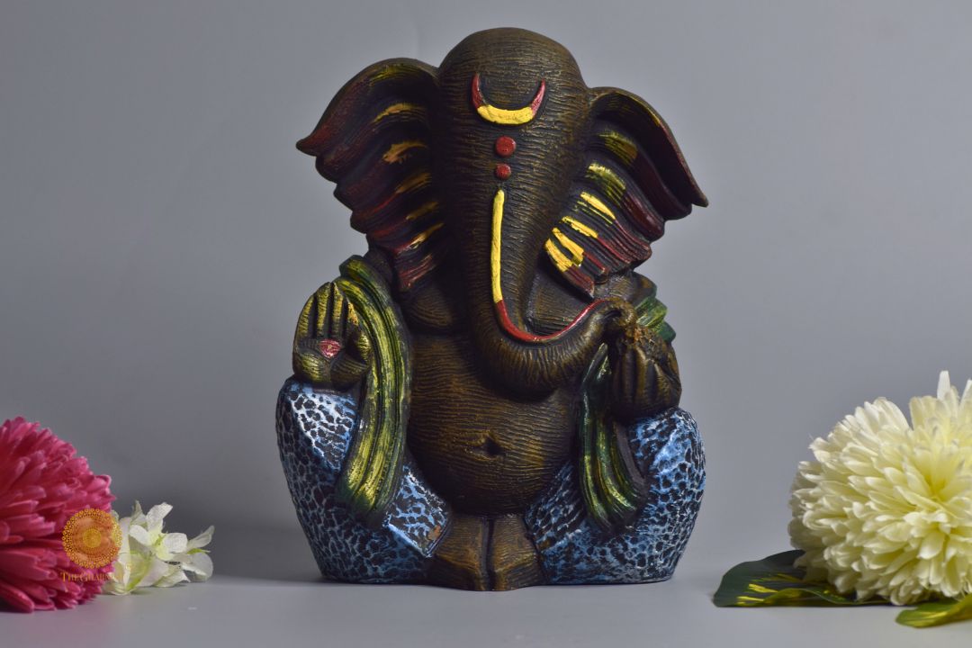 Ganpati Resin Murti - Brown (8x11 Inches) - The Gharnish - A Unit of Satkala Creations