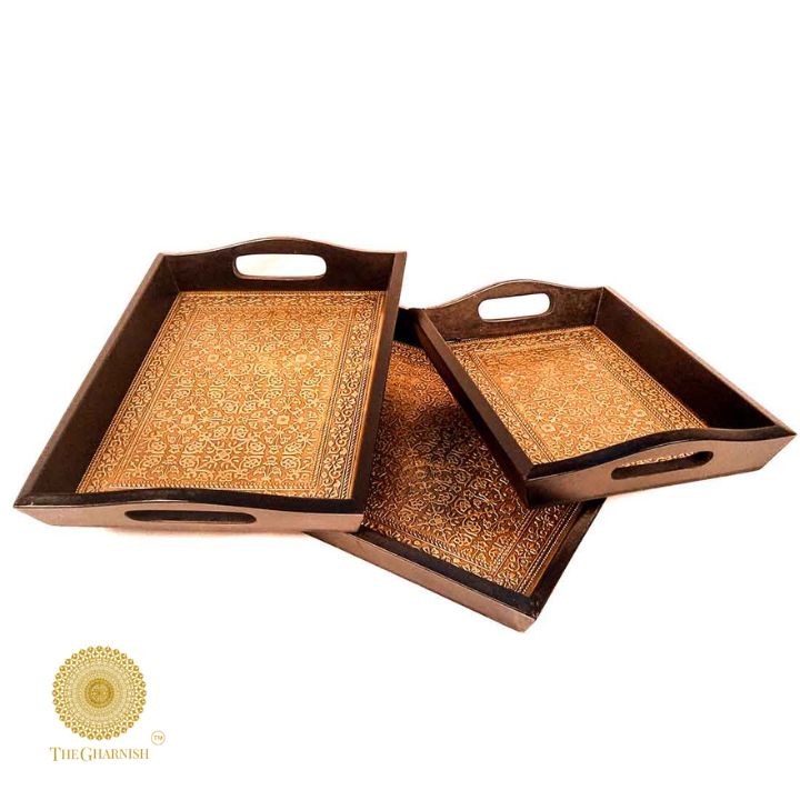 Wooden Tray with Brass Plating - The Gharnish - A Unit of Satkala Creations