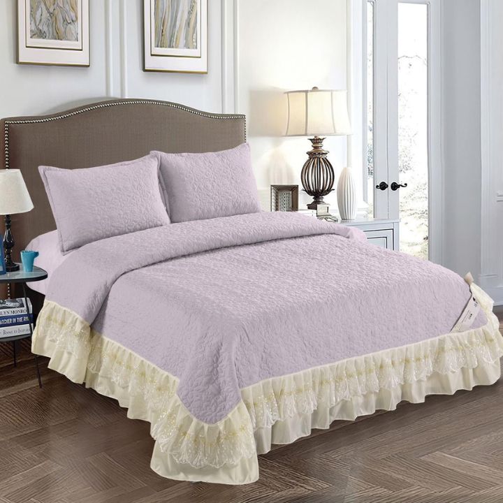 Royal Elegance Designer Quilted Bedcover with Frill & Lace Detailing - The Gharnish - A Unit of Satkala Creations