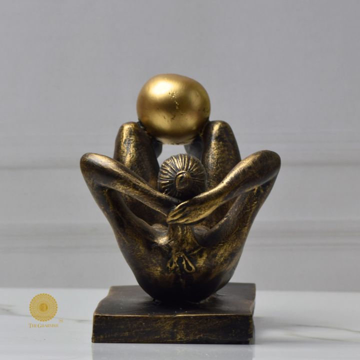 Golden Ball Yoga Lady Statue - The Gharnish - A Unit of Satkala Creations