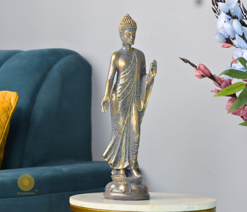 Handmade Decorated Standing Buddha Statue - The Gharnish - A Unit of Satkala Creations