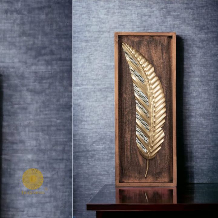 Wooden Frame Abby Leaf Wall Art (8x20 Inches) - The Gharnish - A Unit of Satkala Creations
