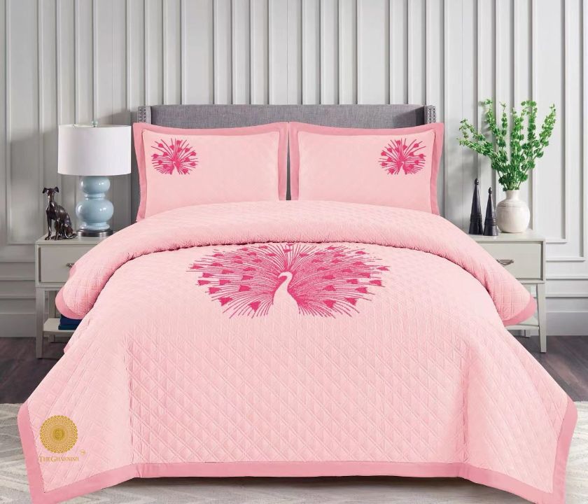 Paradise Solid All Season Bedding Set With Embroidery - The Gharnish - A Unit of Satkala Creations