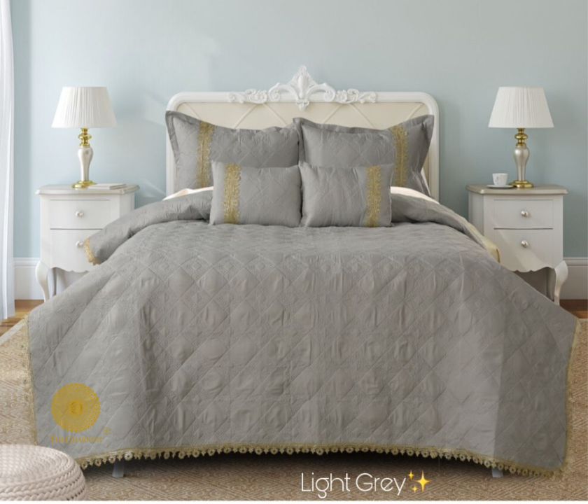 Serenity Designer Versace Pattern Quilted Bedding Set of 5 With Lace - The Gharnish - A Unit of Satkala Creations