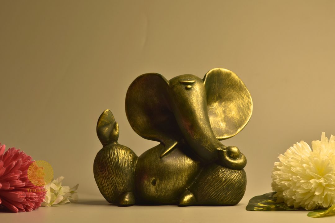 Rustic Ganesha Statue-Green (8x8 Inches) - The Gharnish - A Unit of Satkala Creations