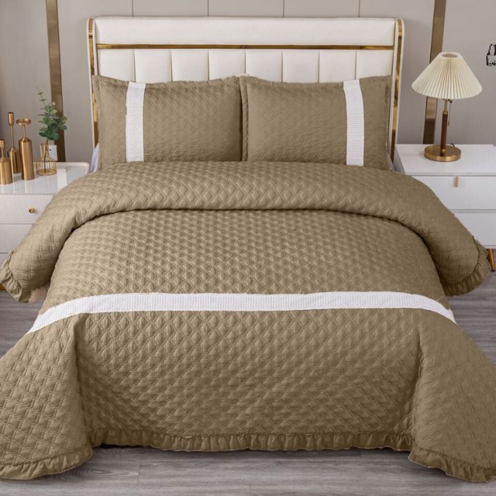 3 Pcs Thread Quilted Bedcover Set - The Gharnish - A Unit of Satkala Creations