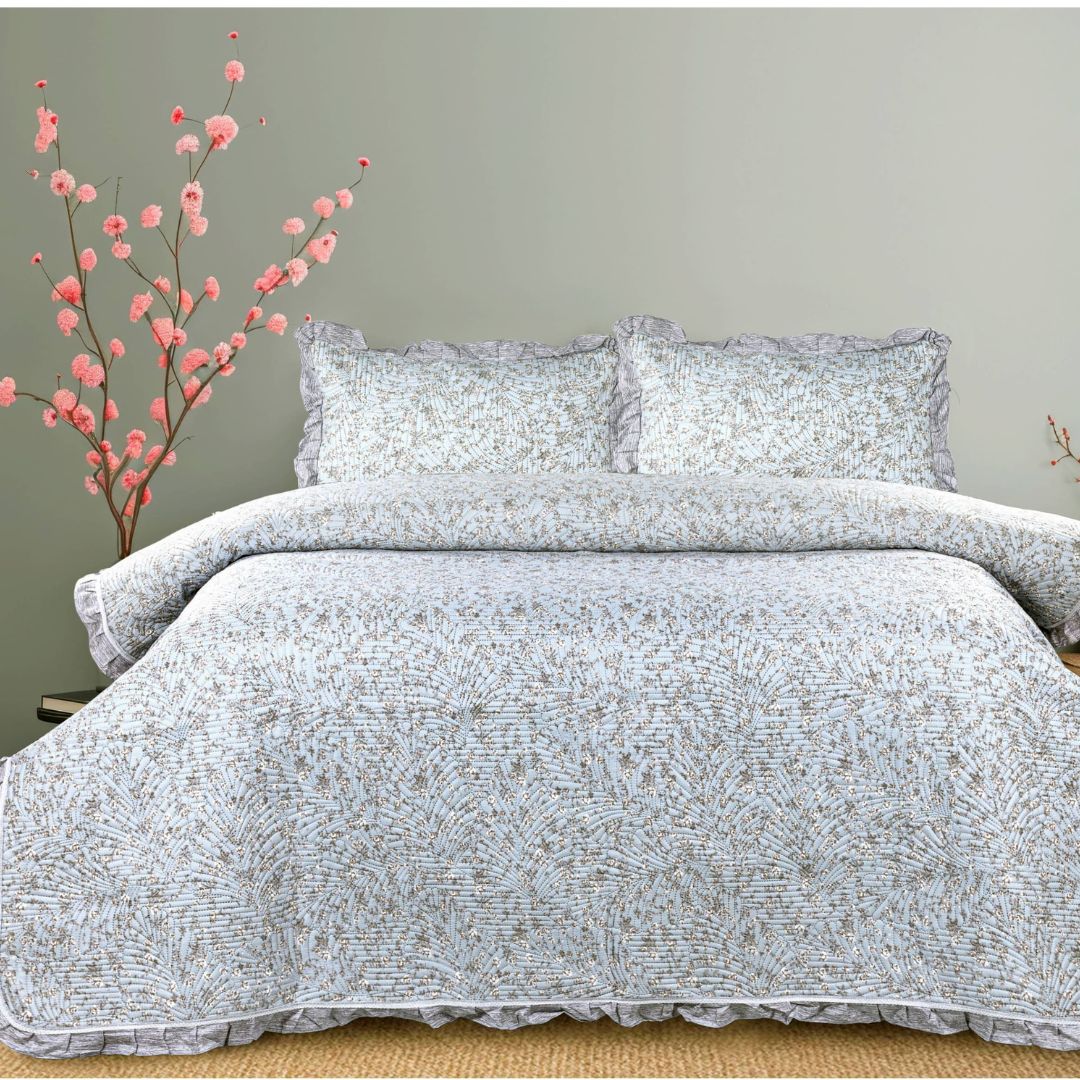 Benzo 3 Pcs Premium Cotton Quilted Bedding Set - The Gharnish - A Unit of Satkala Creations