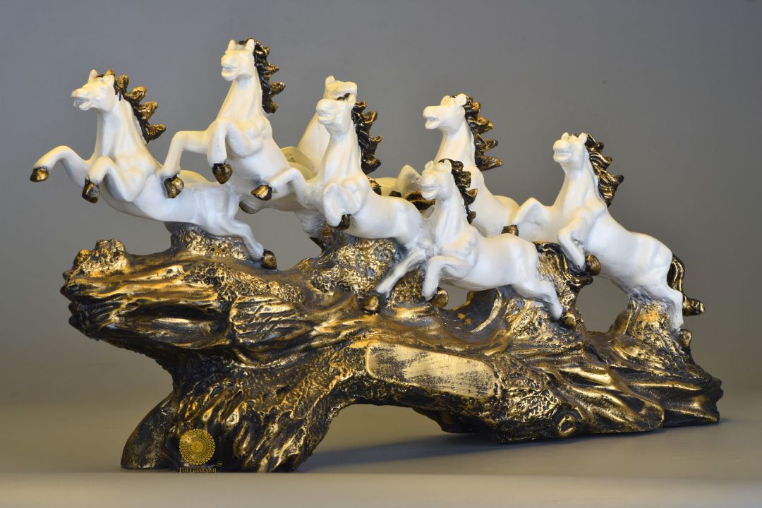 White Seven Horse for Vastu and Home Living - The Gharnish - A Unit of Satkala Creations