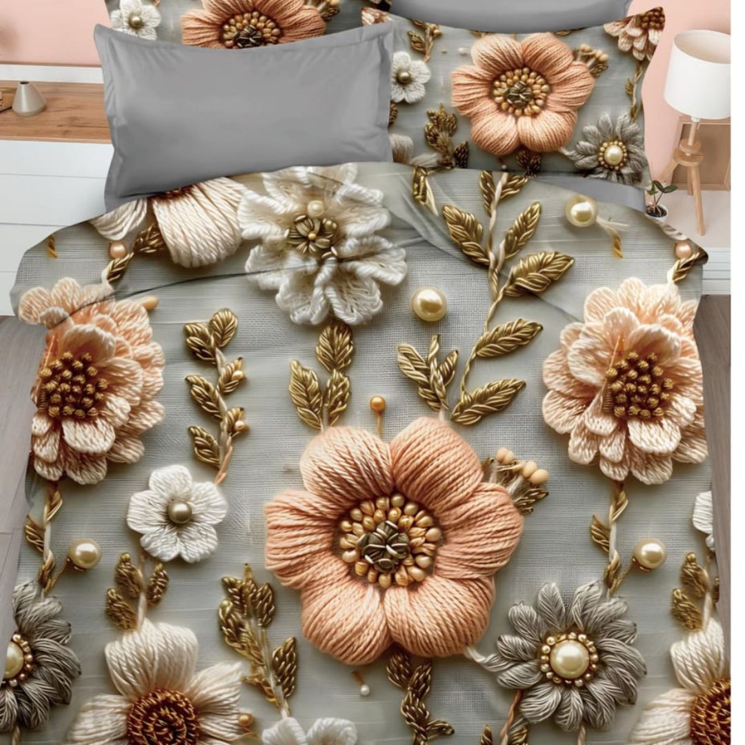 Eternal Blossom 7D Print Bedsheet Set - The Gharnish - A Unit of Satkala Creations