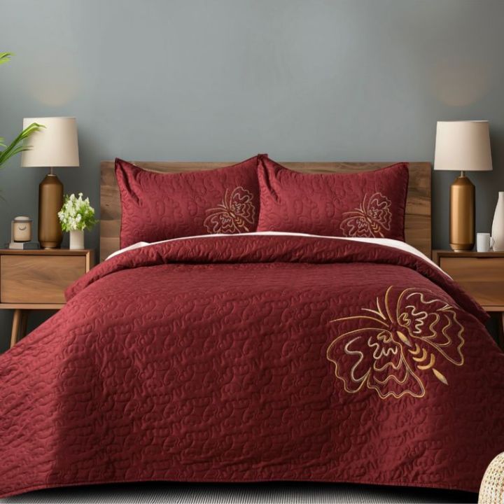 Queen Art Embroidery Bedcover Set of 3 - The Gharnish - A Unit of Satkala Creations