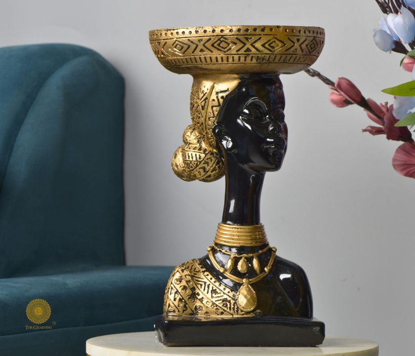 African Lady Platter Cum Statue - The Gharnish - A Unit of Satkala Creations