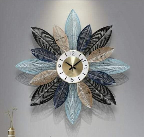 Multicolor Leafy Metallic Wall Clock (30 Inches) - The Gharnish - A Unit of Satkala Creations