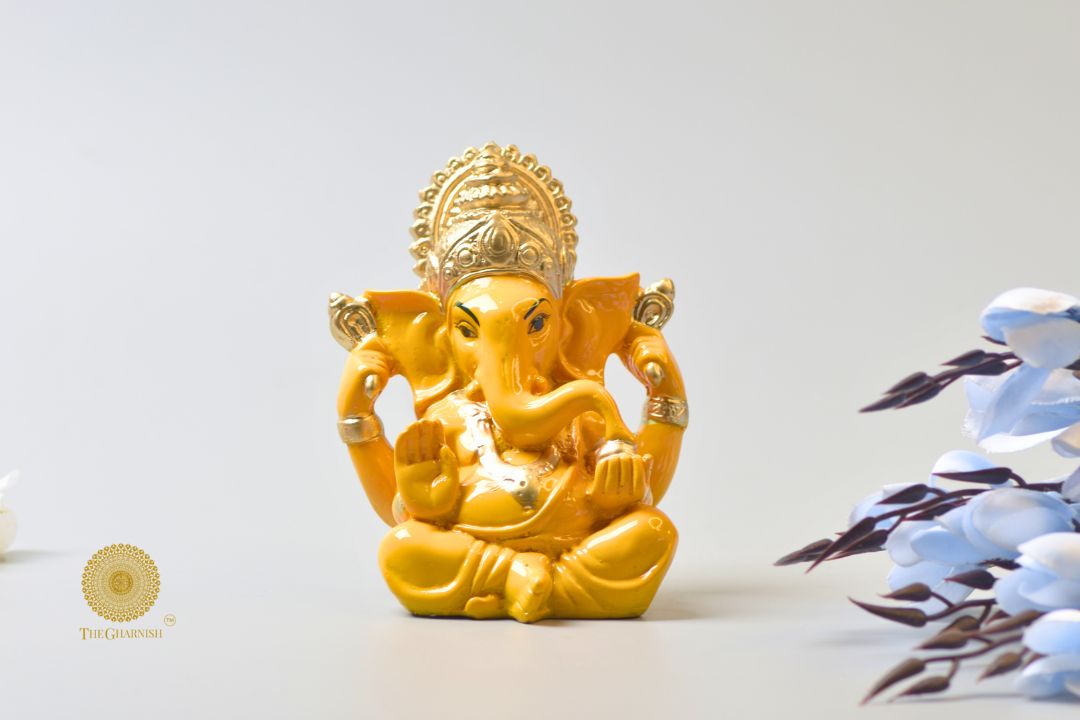 Mini Ganesha Statue - Yellow - The Gharnish - A Unit of Satkala Creations