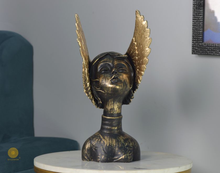 Golden Wings Angel Face Sclupture (5.5x13 Inches) - The Gharnish - A Unit of Satkala Creations