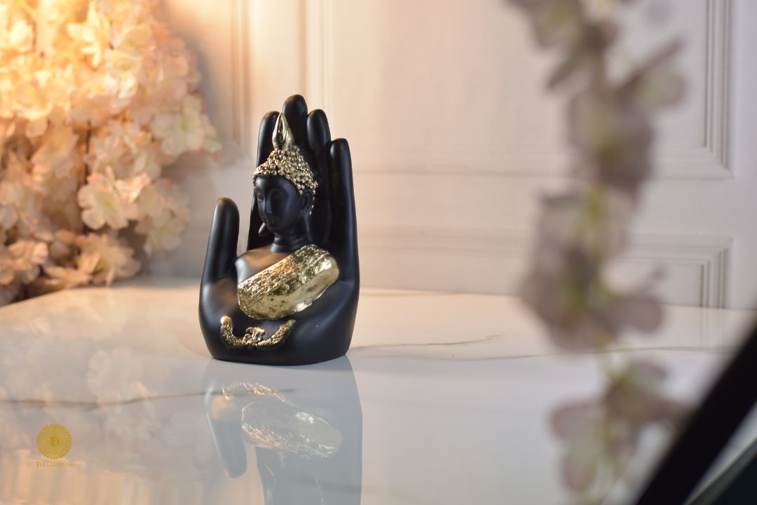 Palm Buddha Polyresin Showpiece - The Gharnish - A Unit of Satkala Creations