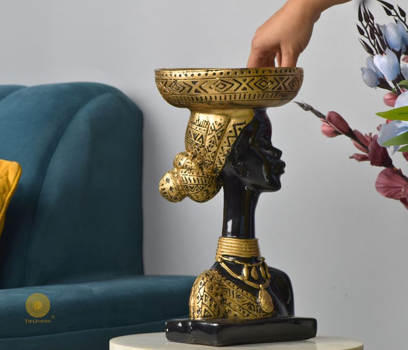 African Lady Platter Cum Statue - The Gharnish - A Unit of Satkala Creations