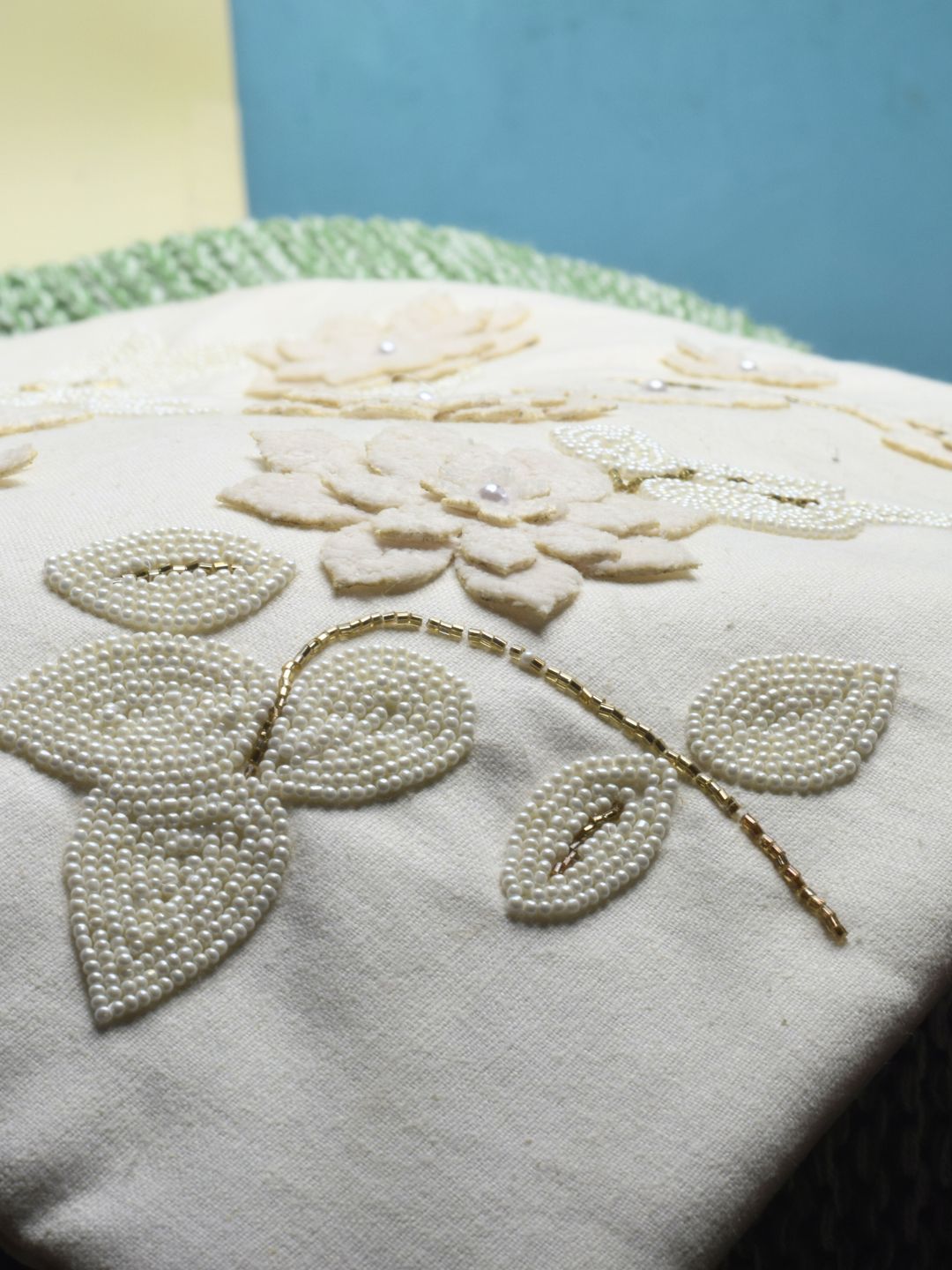 Pearl White Cushions with beads Set of 5 - The Gharnish - A Unit of Satkala Creations
