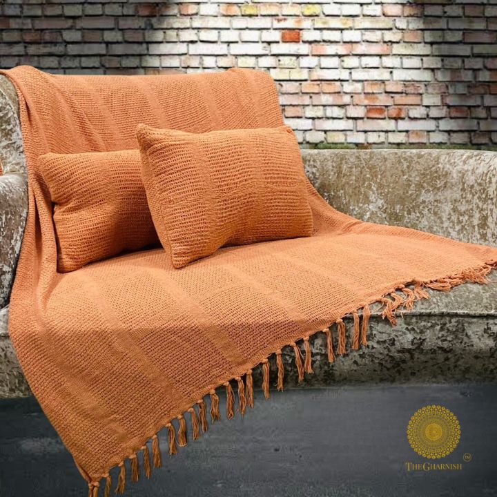 Textured Knitted Super Soft Lightwighted Throw & Pillow set - The Gharnish - A Unit of Satkala Creations