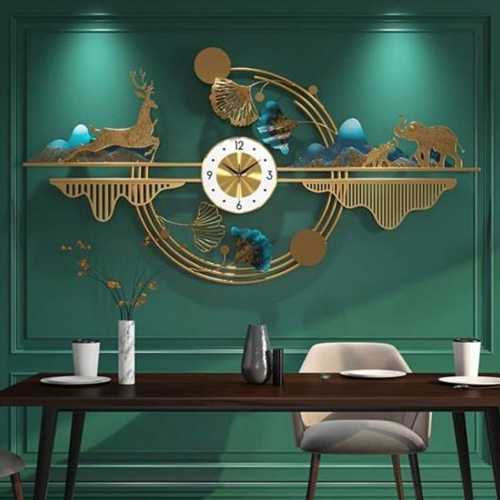 Metallic Nature Wall Art and Clock (48 x 24 Inches) - The Gharnish - A Unit of Satkala Creations