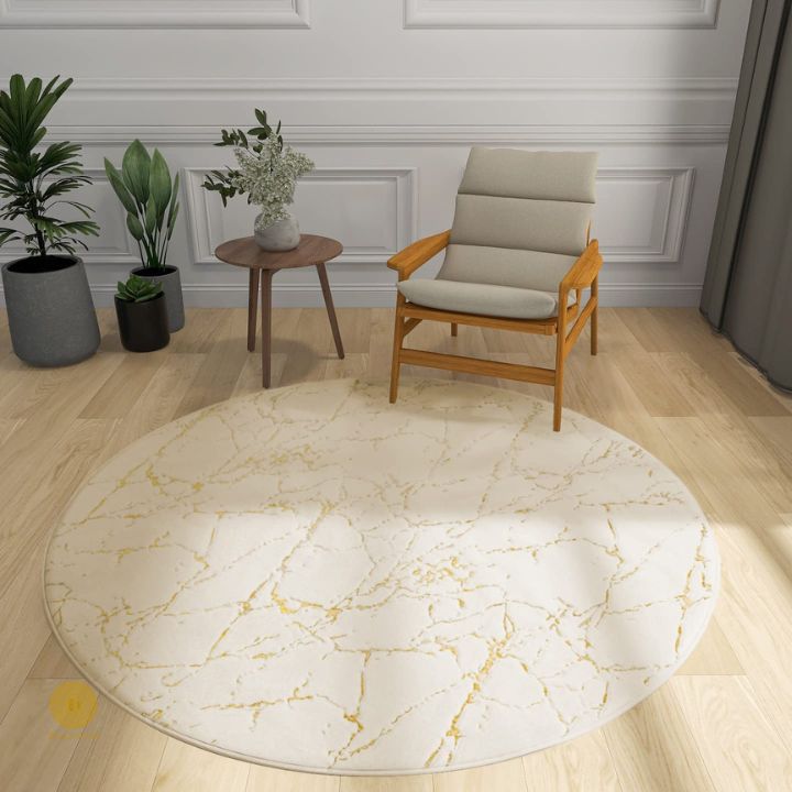 Gold Foil Faux Fur Round Rug - The Gharnish - A Unit of Satkala Creations