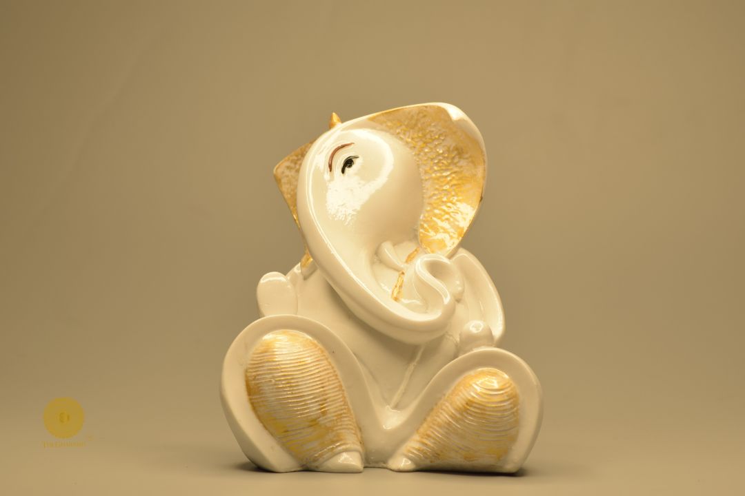 White Marble look Ganehsa Statue -Small - The Gharnish - A Unit of Satkala Creations
