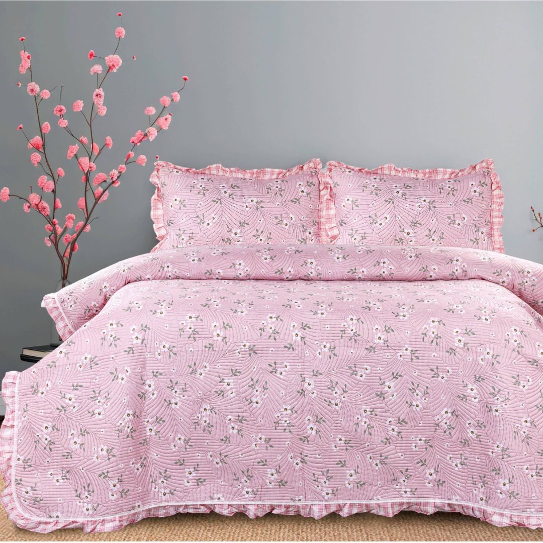 Benzo 3 Pcs Premium Cotton Quilted Bedding Set - The Gharnish - A Unit of Satkala Creations