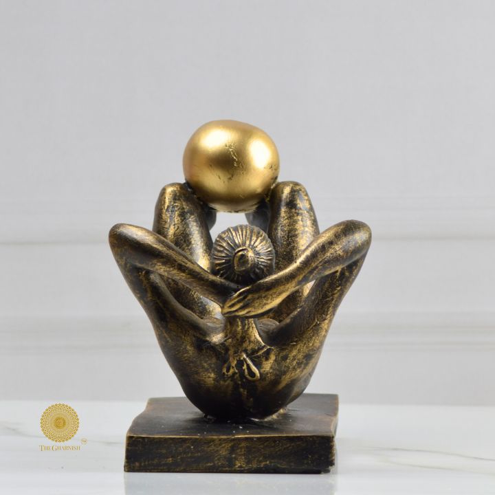 Golden Ball Yoga Lady Statue - The Gharnish - A Unit of Satkala Creations