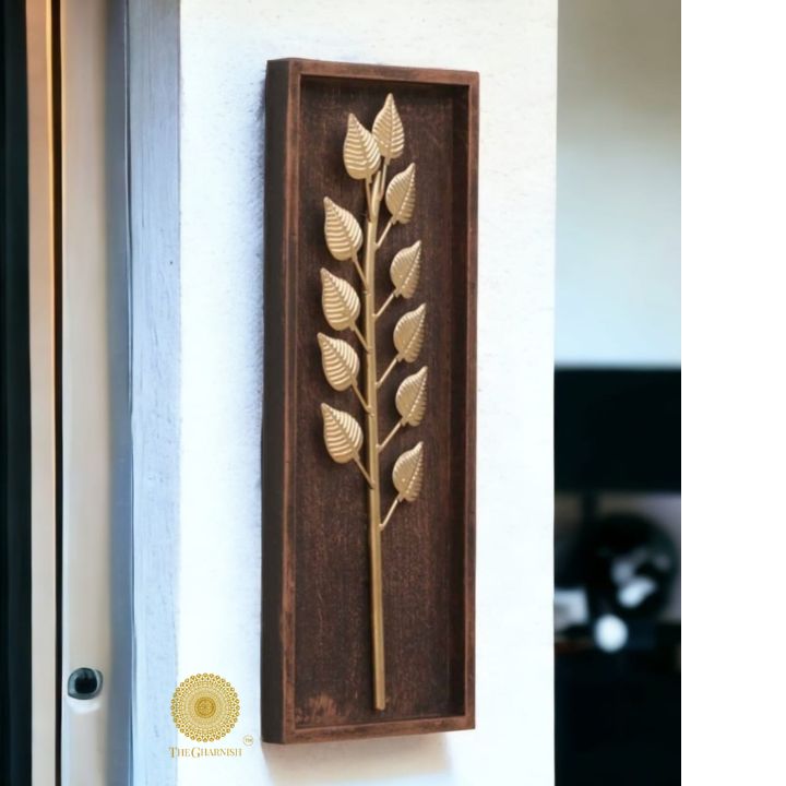 Wooden Frame Leaf Wall Art (8x20 Inches) - The Gharnish - A Unit of Satkala Creations