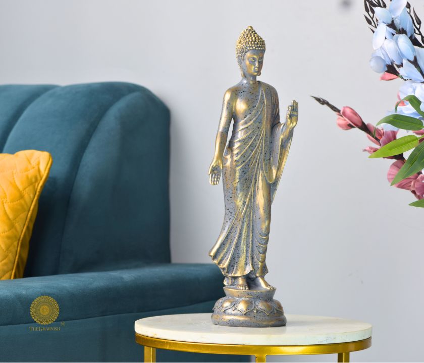 Handmade Decorated Standing Buddha Statue - The Gharnish - A Unit of Satkala Creations