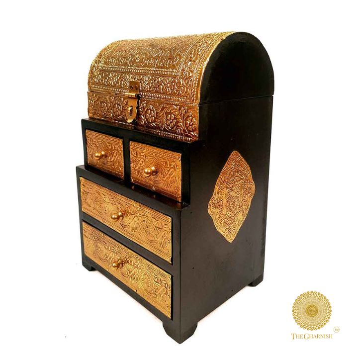 Vintage Brass Plating Jewellery Box - The Gharnish - A Unit of Satkala Creations