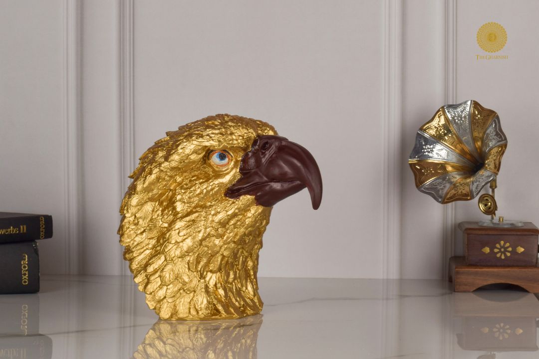 Magnificient Golden Eagle Head Statue - The Gharnish - A Unit of Satkala Creations
